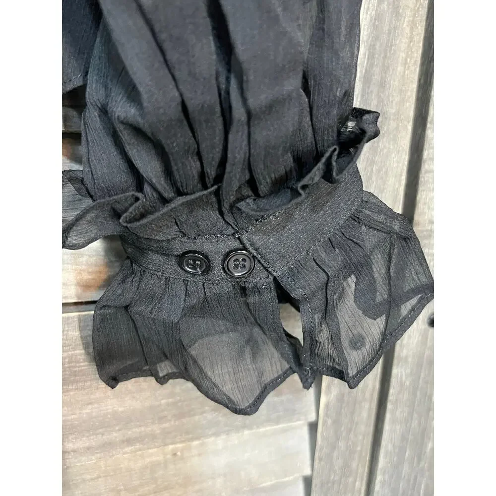 Ellison Black Tiered Ruffle Blouse NWT Medium Sheer Romantic Statement Top - Picture 4 of 8